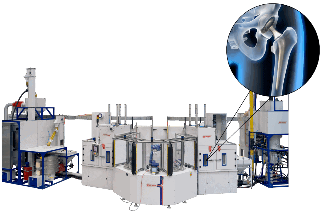 Finishing Application Industries - 2 x Multiblast RXS900 - shot peening orthopaedic hip stems